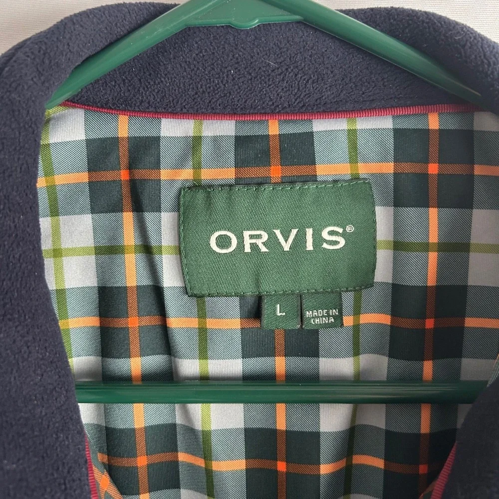 Orvis‎ Foul Weather Large Navy Blue Full Zip Shooting Sweater Plaid Lined Jacket